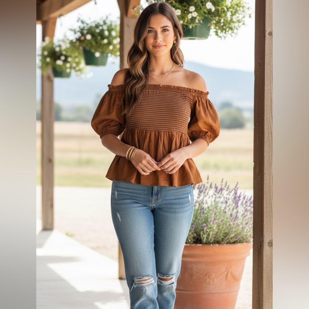 Old Navy Off Shoulder Smocked Babydoll Top